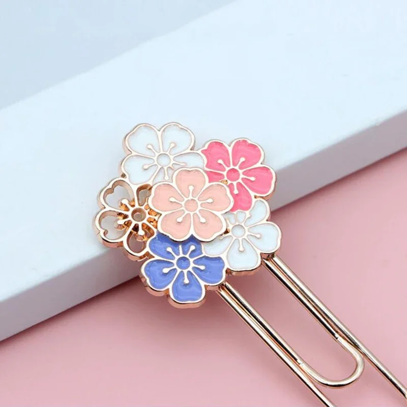 Kawaii Cherry Blossom Paper Clips Exquisite Sakura Metal Bookmarks Cute Book Page Holder Reading Tools Korean Stationery Office