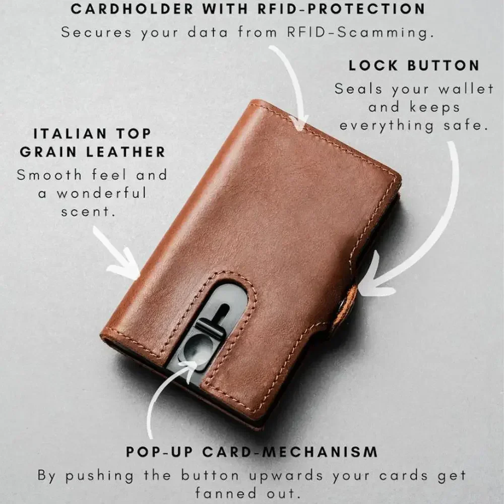 Auto Push Card Bag Mini Wallet Anti Magnetic Card Bag Genuine Leather Leather Wallet Men's Card Clip Three in One Wallet