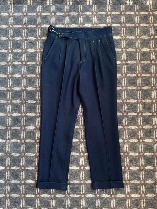 

New 2025 Men's Straight Leg Jeans Double Pleat Busin Trousers Autumn Winter Faion Ci Sle Casual Pure Color