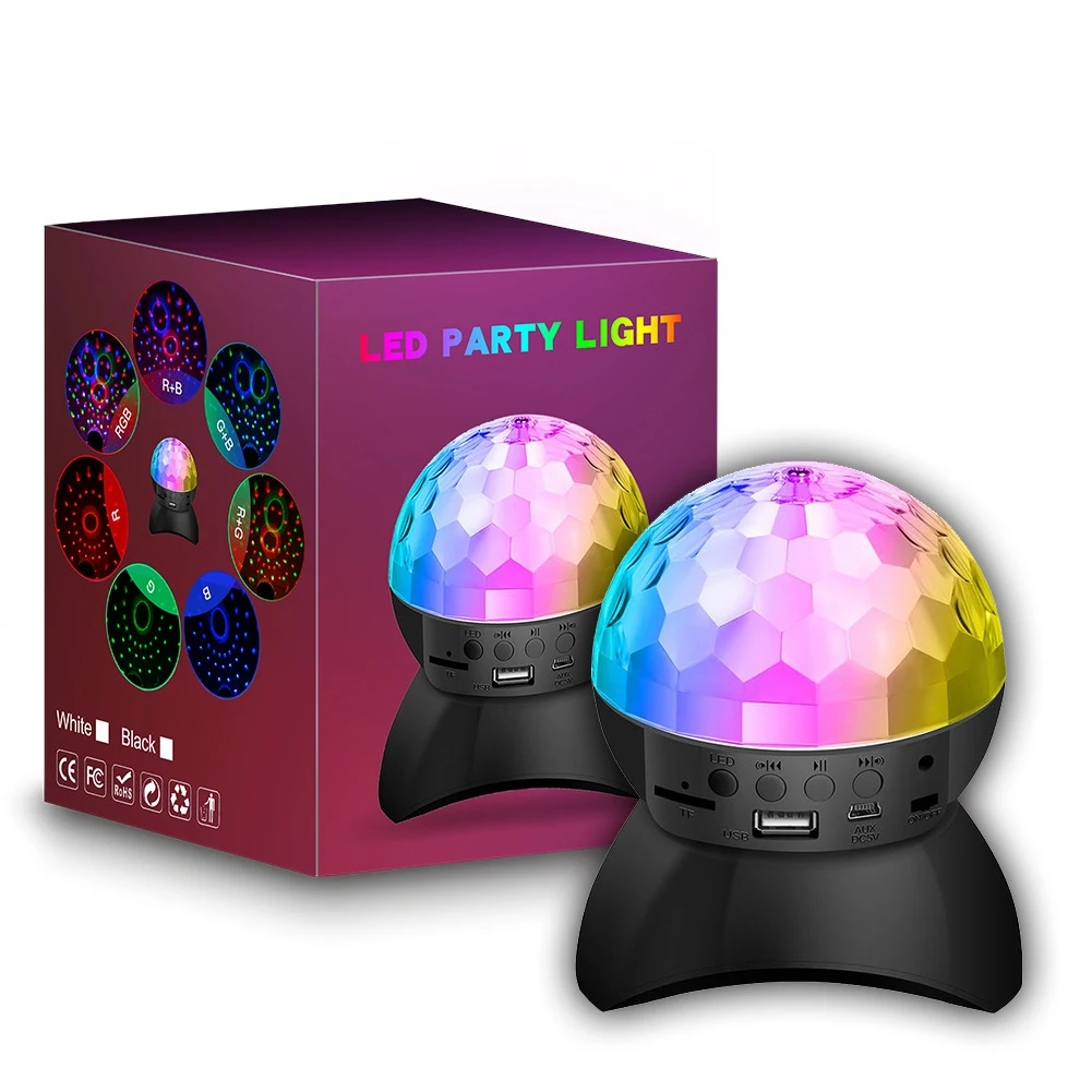 مصباح ديسكو RGB مع مكبر صوت متوافق مع بلوتوث ، مصباح كرة دوار ، شحن USB لـ DJ ، حفلة عيد ميلاد ، ديكور النادي الليلي