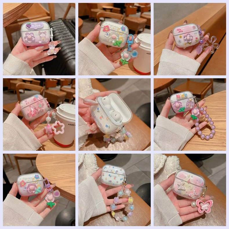 

For Huawei Freebuds SE3 Cover Fashion Flower / Cartoon Keychain Silicone Transparent Earphone Cover Cute freebuds se 2 Cover
