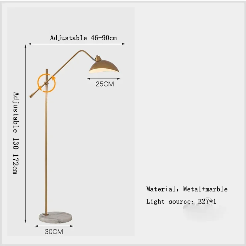 Скандинавский светодиодный золотой торшер, торшер с регулируемой длиной, мраморное основание для гостиной, кабинета, спальни, подставка, светильники, декоративные светильники