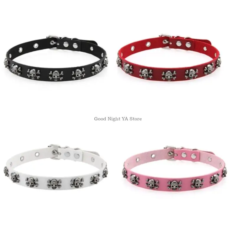

Готическое ожерелье с черепом из искусственной кожи, воротник-чокер, ювелирные изделия в стиле панк, унисекс, регулируемая для