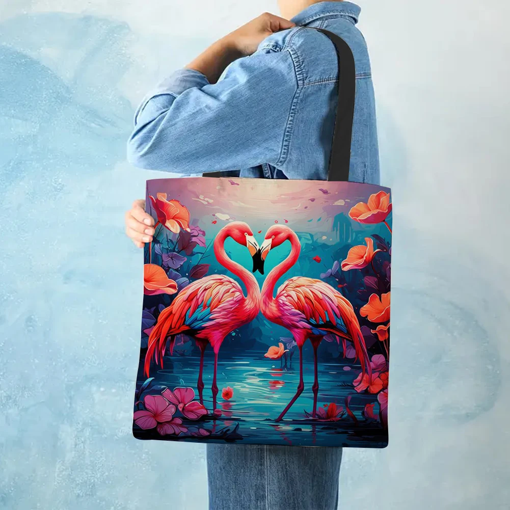 4 قطعة حقيبة يد من الكتان للطيور حقيبة يد ذات سعة كبيرة حقائب كتف للتسوق للنساء