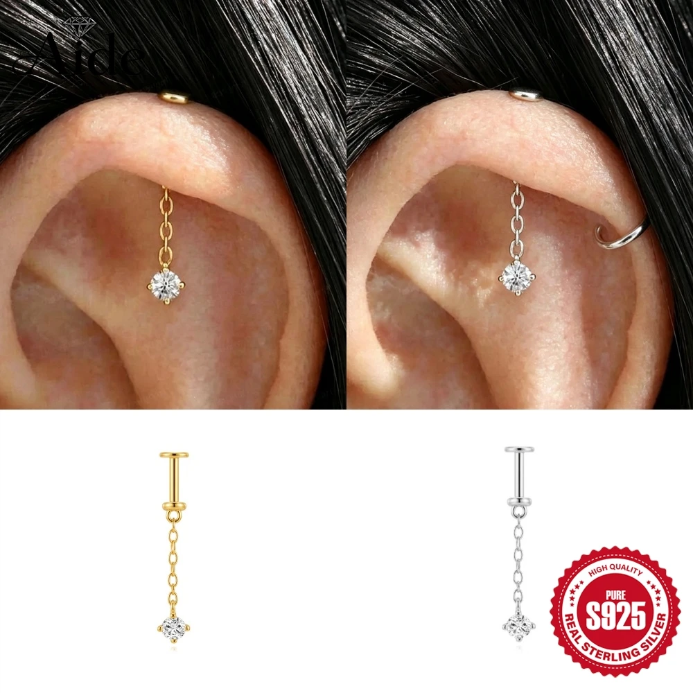 AIDE 925 Sterling Silver Vertical Spiral Chain Pendant Women's Cartilage Helix Piercing Ear Bone Nail Wedding Birthday Jewelry