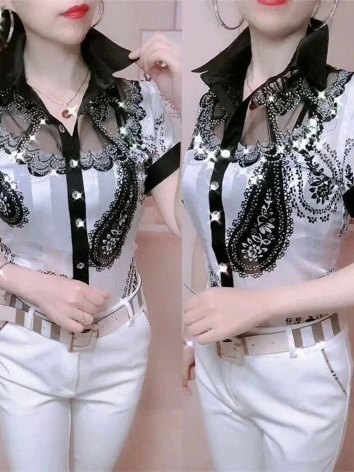 Bloemenkant irt Damesbasislaag Bloemenprint Lang Sve Street Sle Polyester Casual irt voor kinderen 25-50 Herfstseizoen