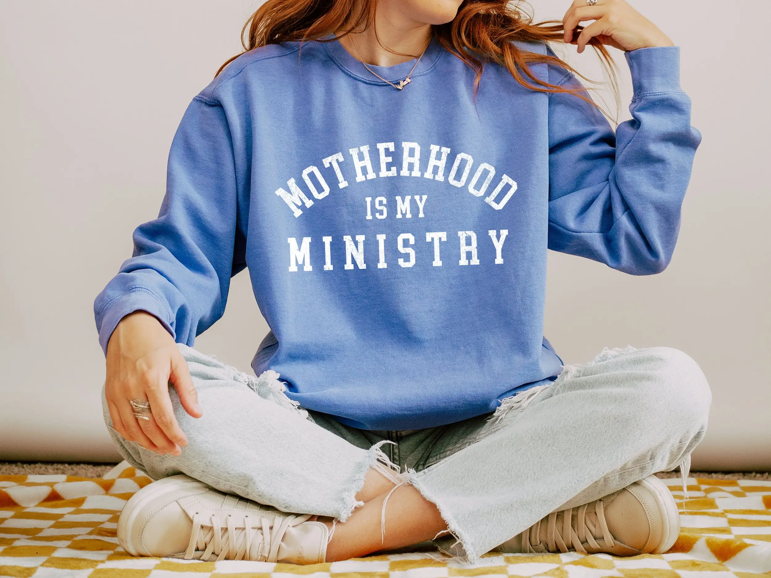 Motherhood Is My Ministry Slogan Women Sweatshirt 2023 Voguish Family Christmas Female Sweater Stylish Christmas Day Girl Tops