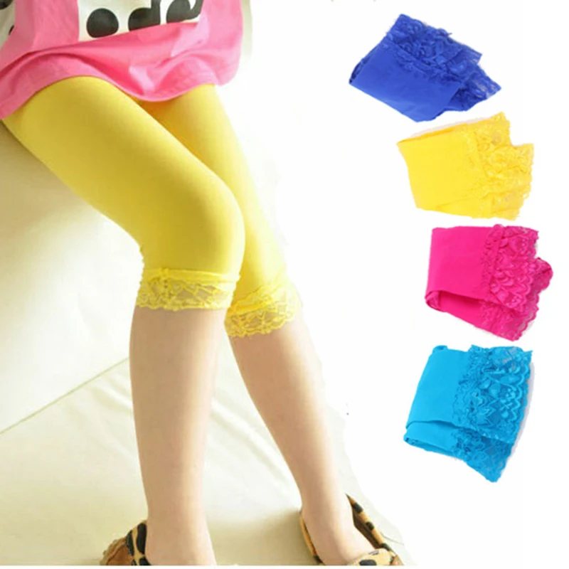 3-13 Years Teenage Girls Trousers Short Kids Pants Candy Color Children Clothing Summer All-matches Bottoms Lace Girls Leggings