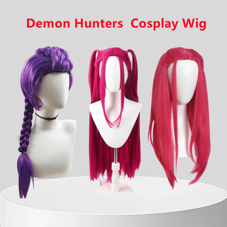 2025 Movie K-Pop Kids Girls Cosplay Wig Mira Rumi Zoey Demon Hunters Purple Black Red Long Hair Halloween Cosplay Props