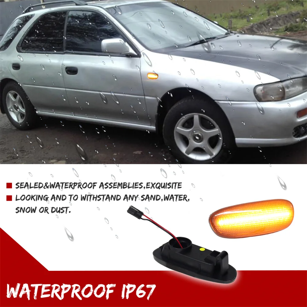 Amber Dynamic LED Car Front Bumper Side Marker Indicator Lights Turn Signal Lights Kit For Subaru Impreza GC GM GF 1993-2001 12V - view 4