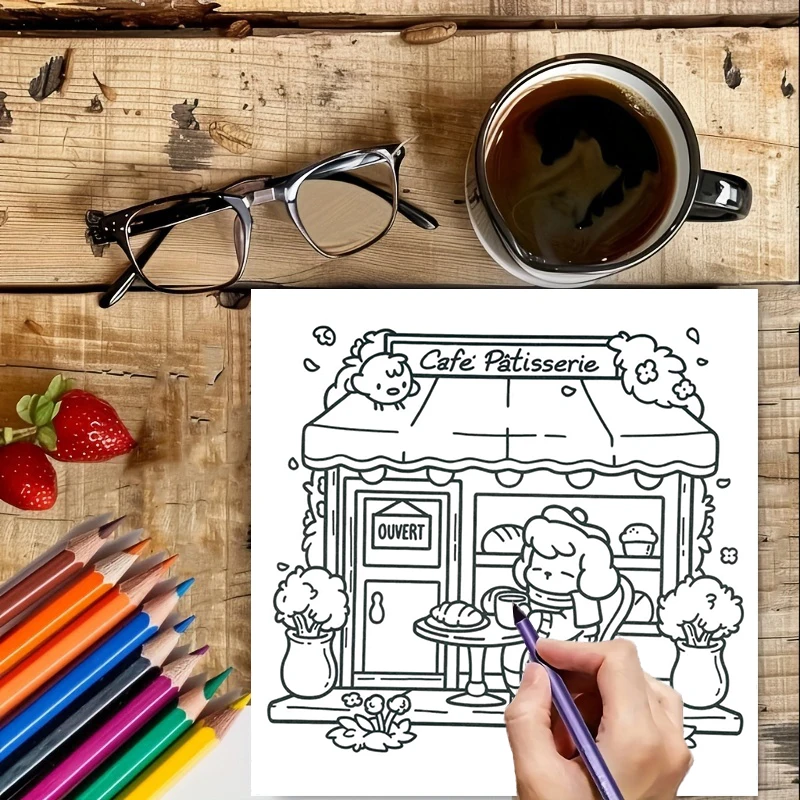 Libro para colorear Cutie Europe de 28 páginas para adultos |   Libro para colorear, útiles de dibujo para Navidad, Acción de Gracias