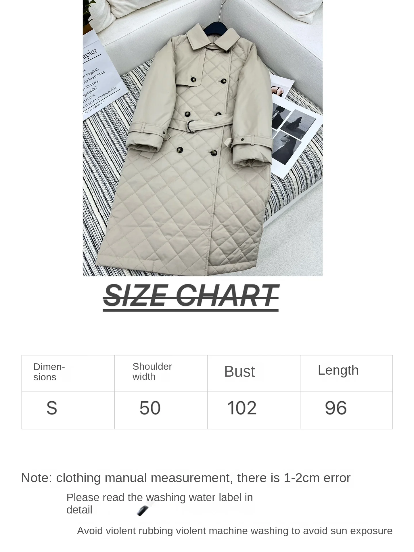 2024 Autumn/Winter New Women's Clothing Fashionable and versatile diamond grid waist cinched cotton long jacket 1011