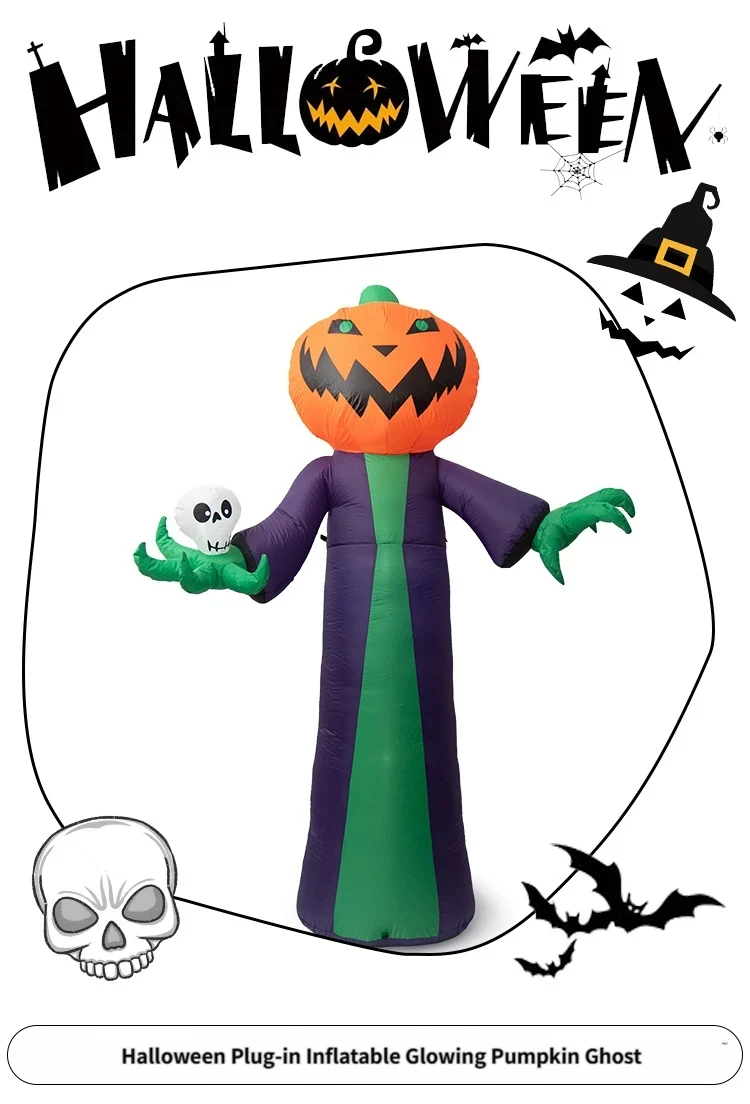 Glowing Rechargeable Halloween Inflatable Pumpkin Ghost Outdoor Decoration LED Light Up Garden Yard Lawn Party Decor