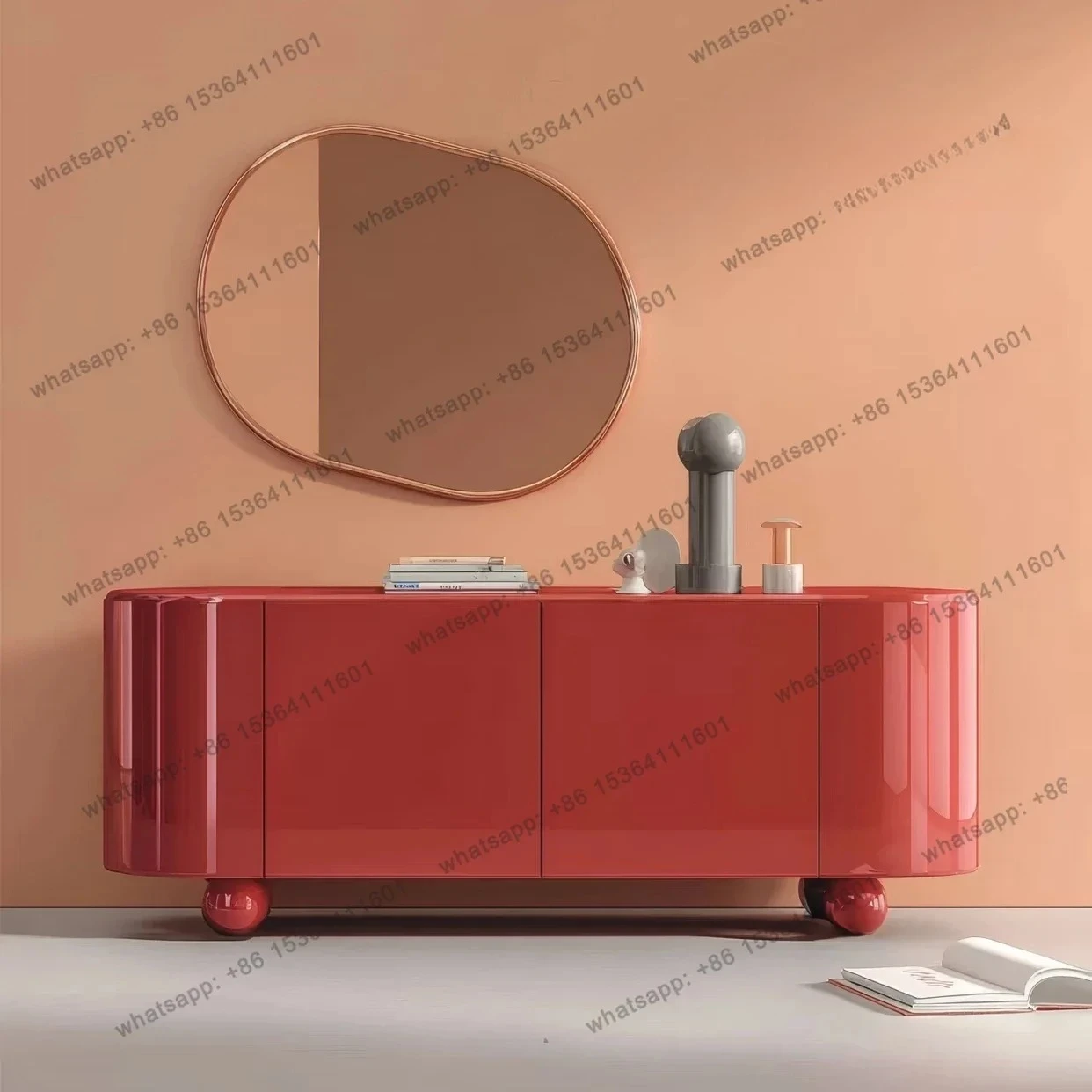 

Italian Light Luxury Creative Dining Side Cabinet Personalized Paint Arc Entrance Cabinet Entry Entrance Decoration Cabinet