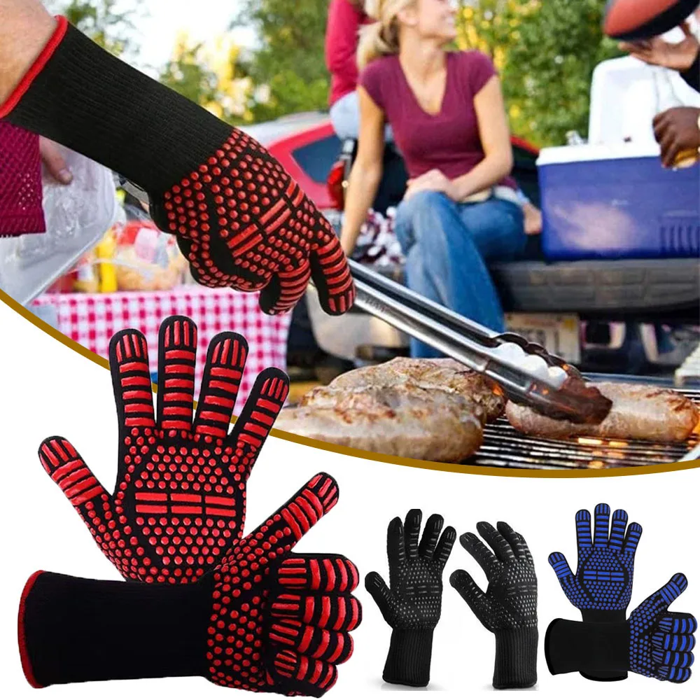 BBQ Gloves Non-Slip Heat Resistant Microwave Gloves Unisex Women Men Insulation Cookware Camping Grill Kitchen 800 Degrees