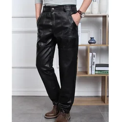 Men's Thickened Large Size Leather Pants Windproof Genuine Cowhide Motorcycle Trousers for Autumn And Winter