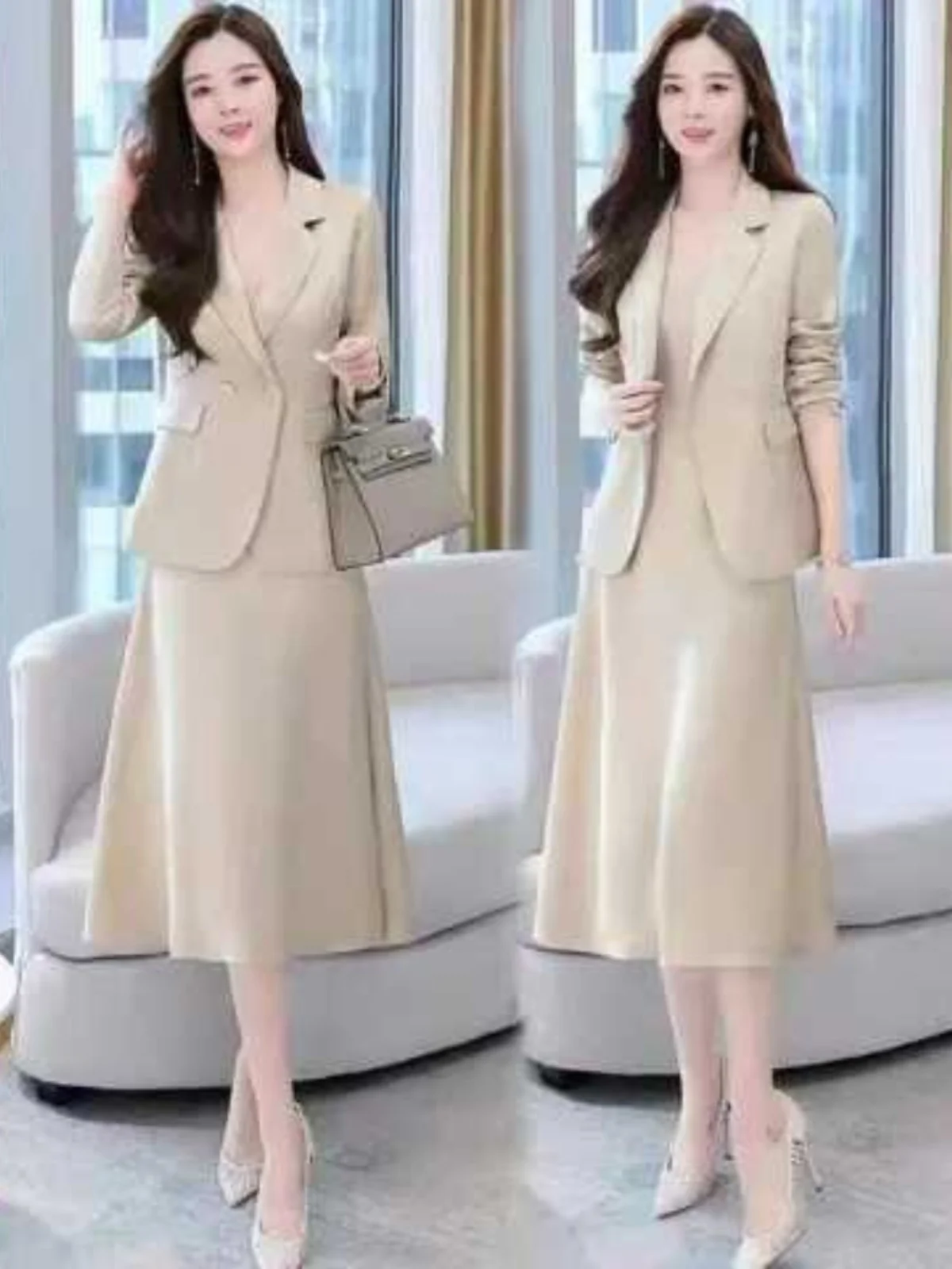

Plus Size plus Size Women's Dr Suit Outerwear Set Long Sve High Waist A-Line Silhouette Faionable Slimming Two-Piece Ensemble