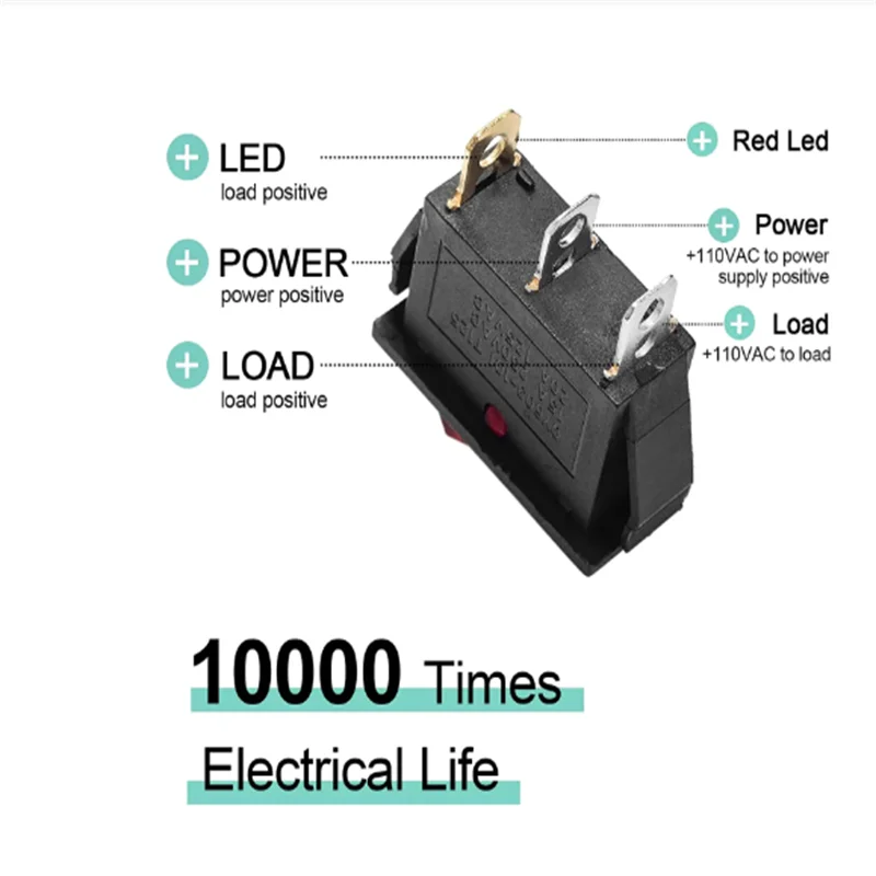 5Pcs Rocker Switch 3 Pins 2 Position ON/Off  AC 20A/125V 15A/250V SPST Illuminated LED Boat Rocker Switch Toggle for Househould