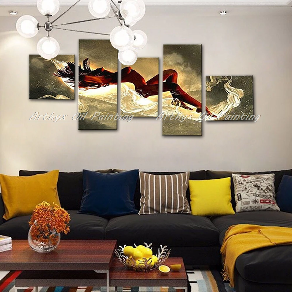 Arthyx Sleeping Beauty 5 Multicolored Hand Painted Canvas,Modern Decorative Portfolio Abstract Art Dance Beautiful Oil Paintings