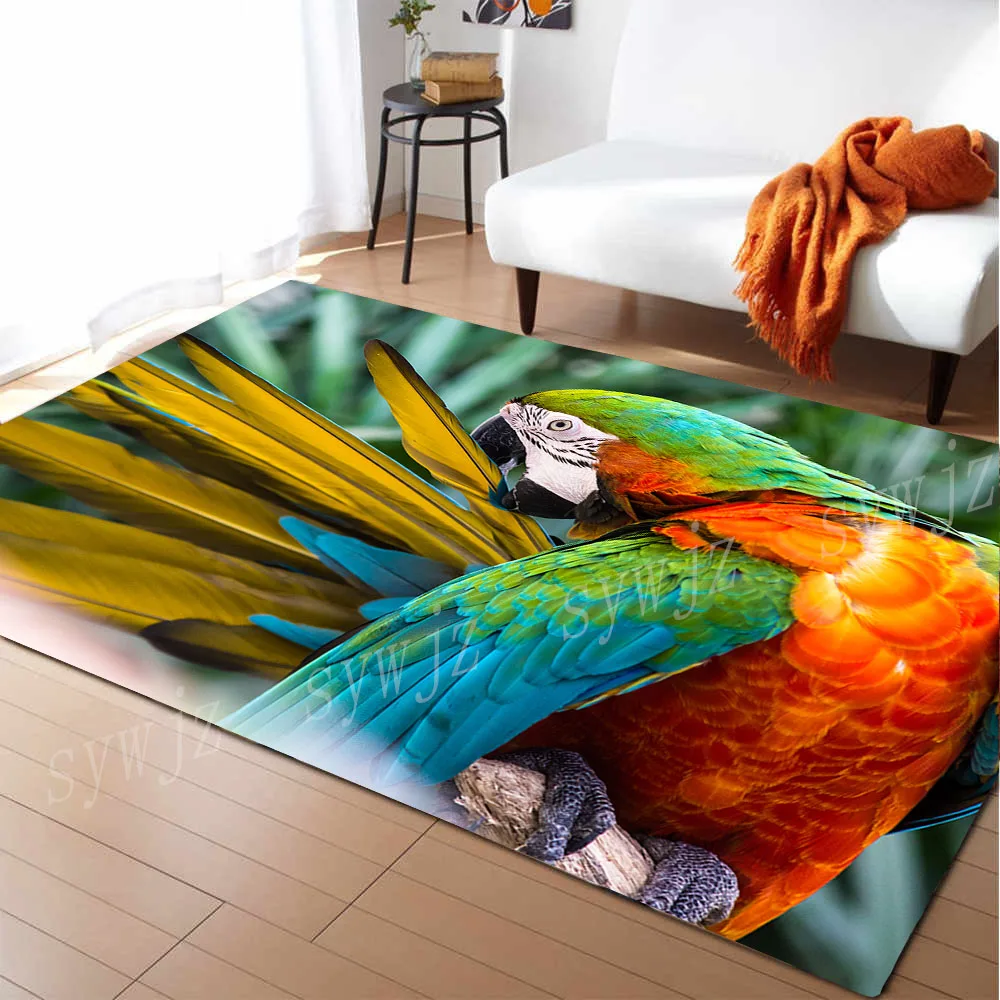 3D Parrot Bird Pattern Living Room Decor Rug Kids Room Floor Mat Corridor Bathroom Door Mat Bedroom Rug Home Decor Washable