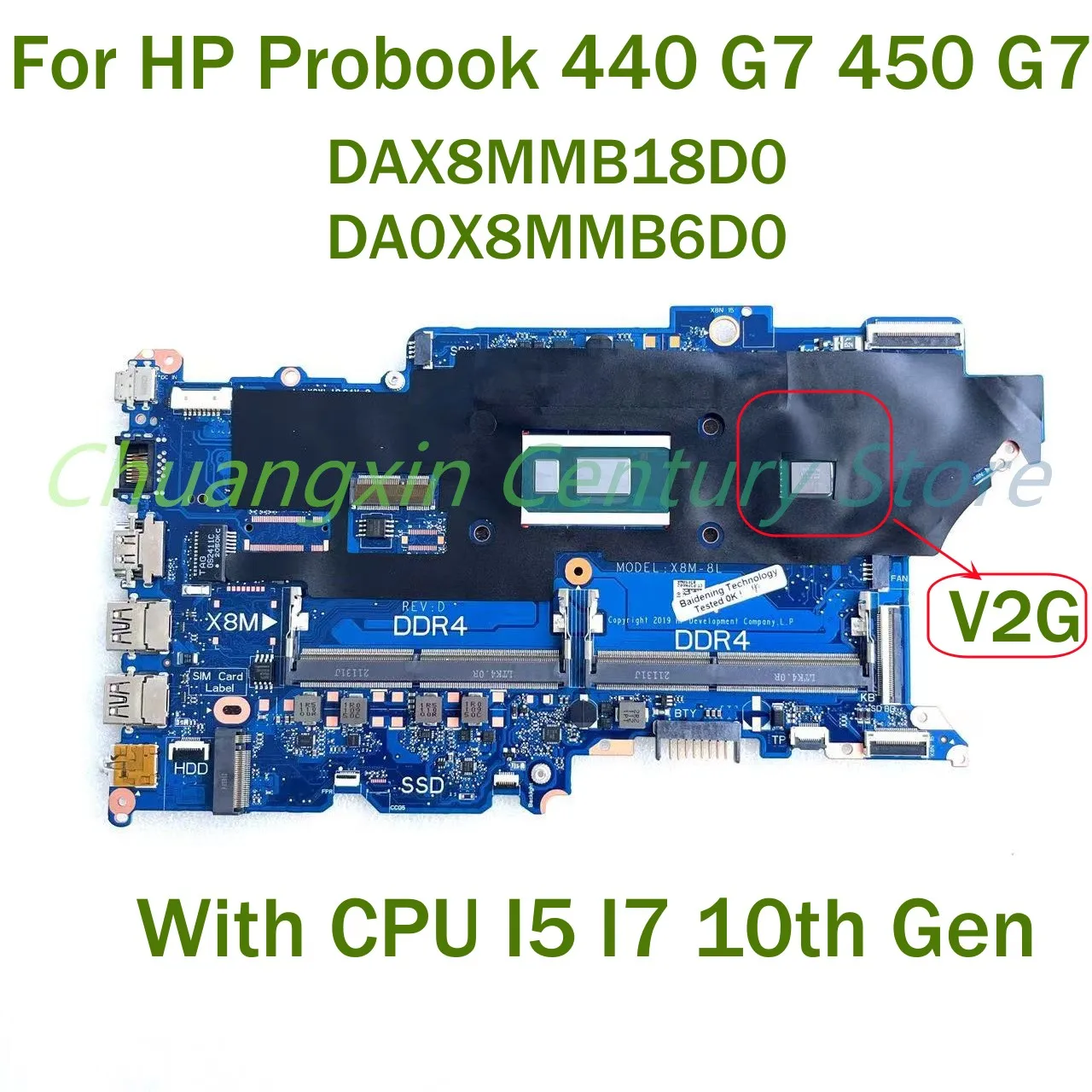 For HP Probook 440 G7 450 G7 Laptop motherboard DAX8MMB18D0 DA0X8MMB6D0 With CPU I5 I7 10th Gen GPU: V2G 100% Tested Wrok