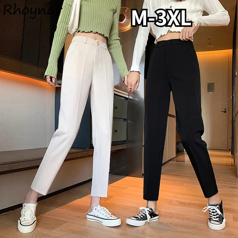 Pants Women Straight Trendy Students Casual Fashion Solid All-match Tender Mujer Pantalones Hot Sale M-3XL   High Waist