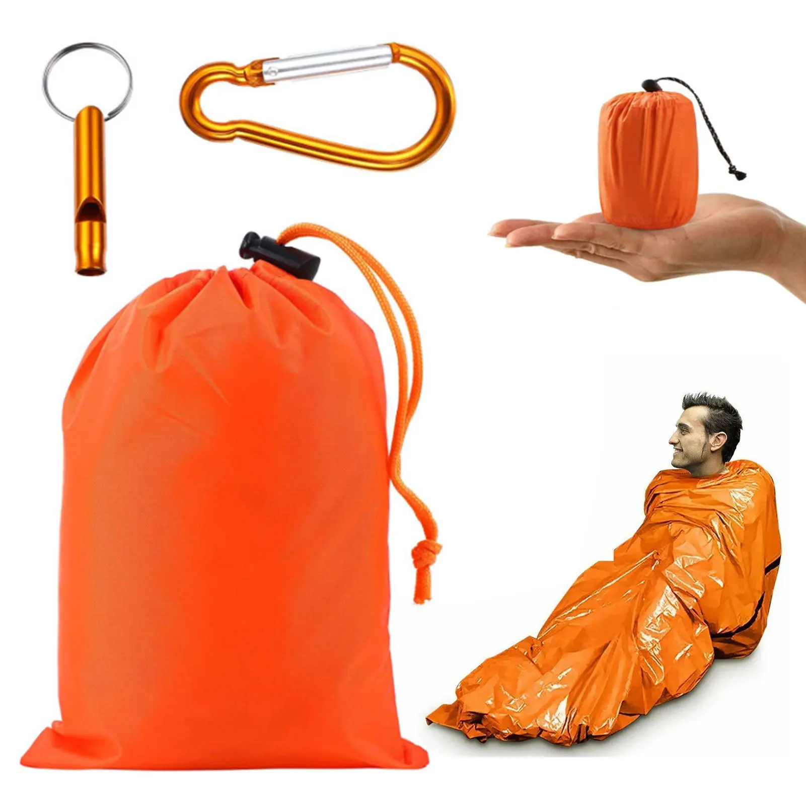 2Person Emergency Shelter Survival Tubular Tent With Pull Cord And Survival Whistle Emergency Cold-Proof SOS Sleeping Bag