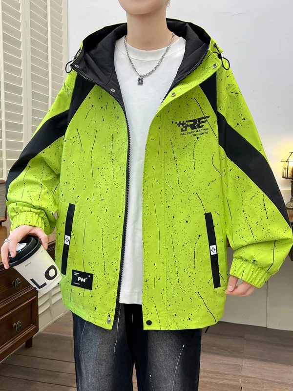 

Повседневная свободная мужская рабочая куртка на весну-осень, студенческая толстовка с капюшоном из полиэстера, с длинными рукавами, на молнии