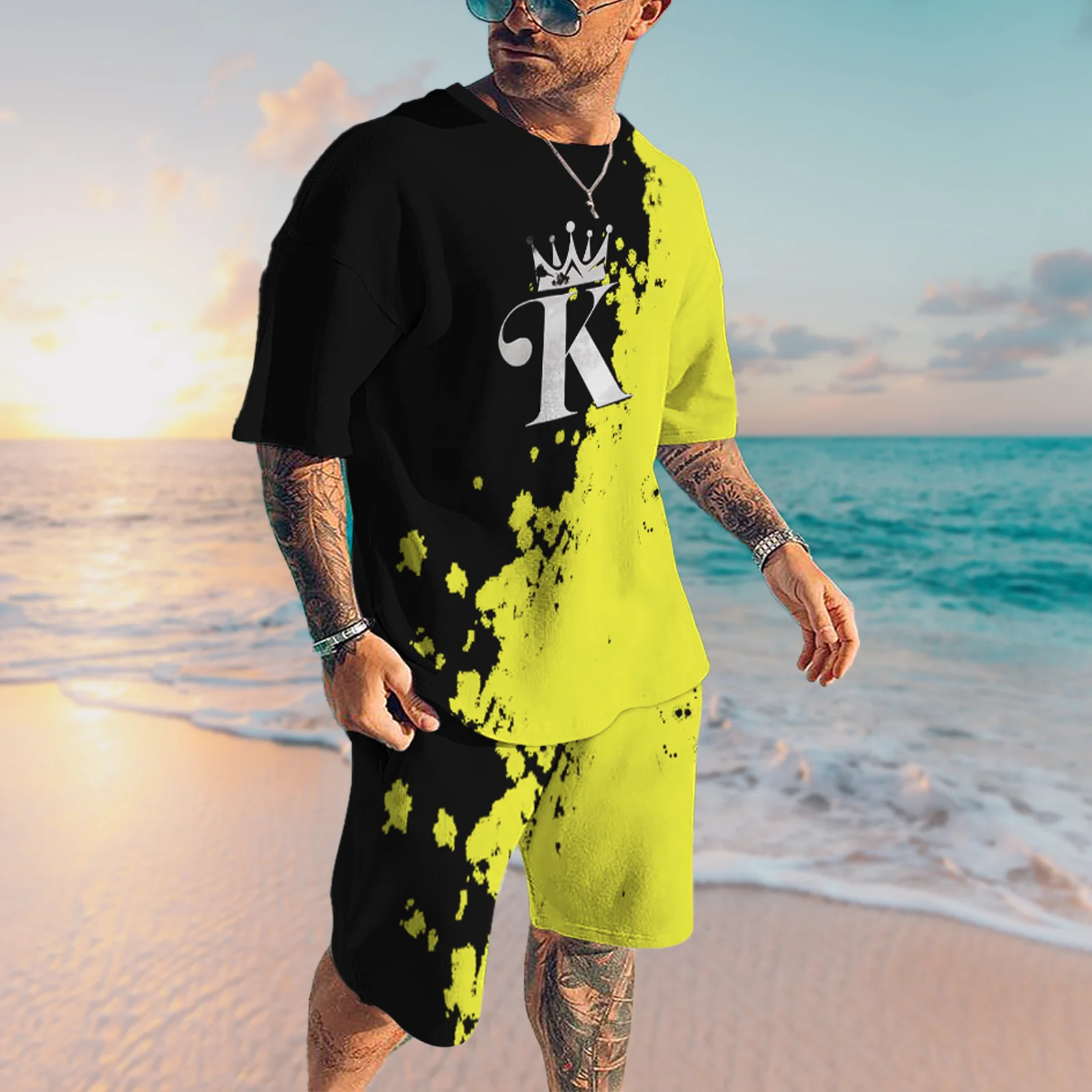 2 Piece Set Outfits Men's Tracksuit T-Shirt Shorts Set Vintage Casual Summer Luxury Fashion Jogging Suit Male Oversized Clothing