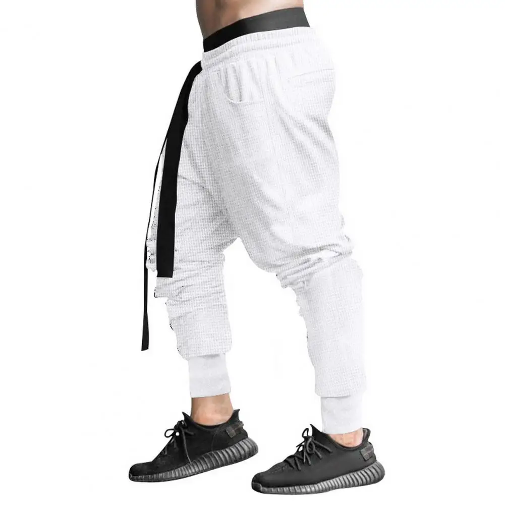 Men Solid Color Pants Men's Loose Harem Pants with Drawstring Waist Ankle Bands for Daily Wear Sports Activities Jogging Pants