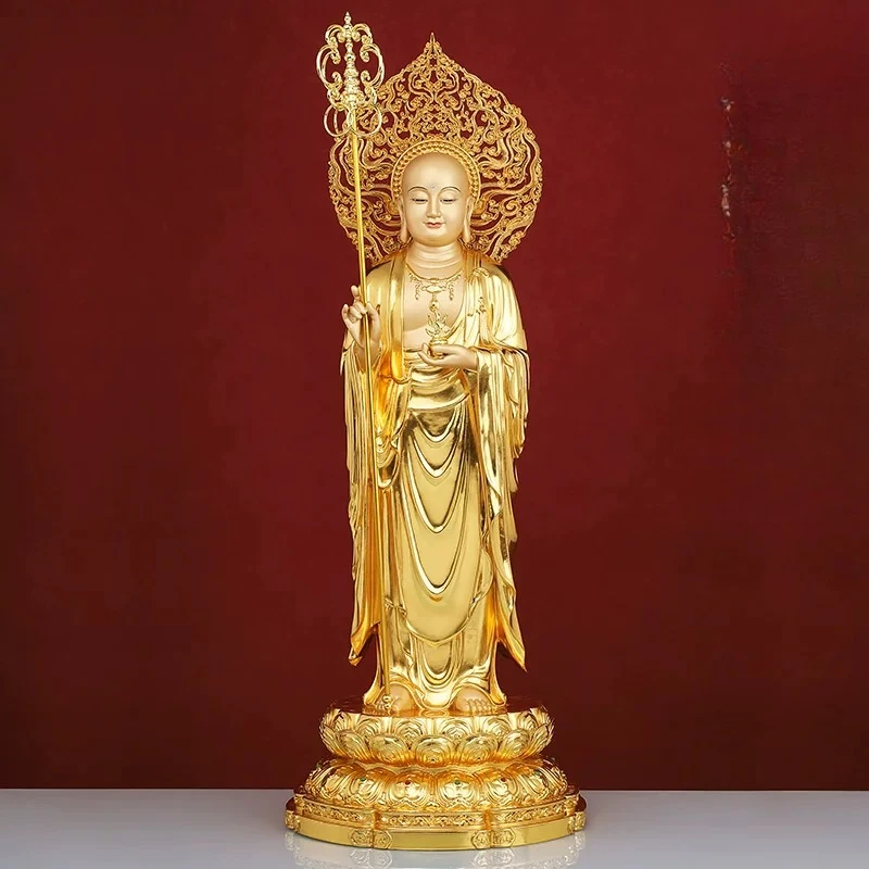 Cz pure copper  mountain namo ksitigarbha buddha statue statue standing lotus painted gold-plated for home worship ornaments