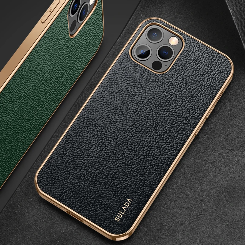 Luxury Leather Texture Phone Case For Iphone 14 Plus 13 12 Mini 11 14 Pro Max X XS TPU Shockproof Plating Frame Protection Cover