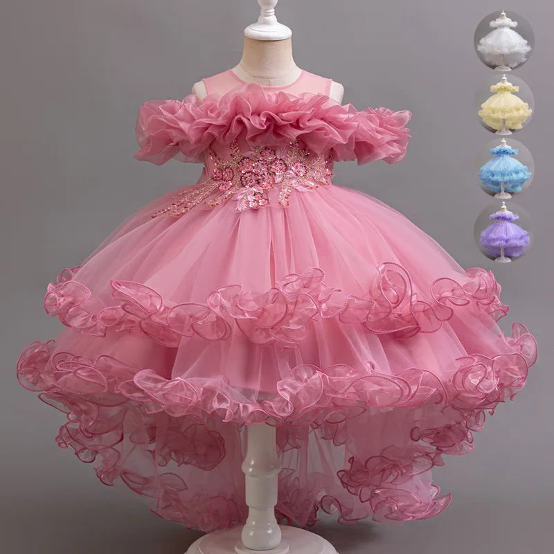 Girl Flower Princess Sequins Baby Wedding Christmas Party Tail Dress Birthday Party Wedding Flower Girl Sweet and Cute Dress