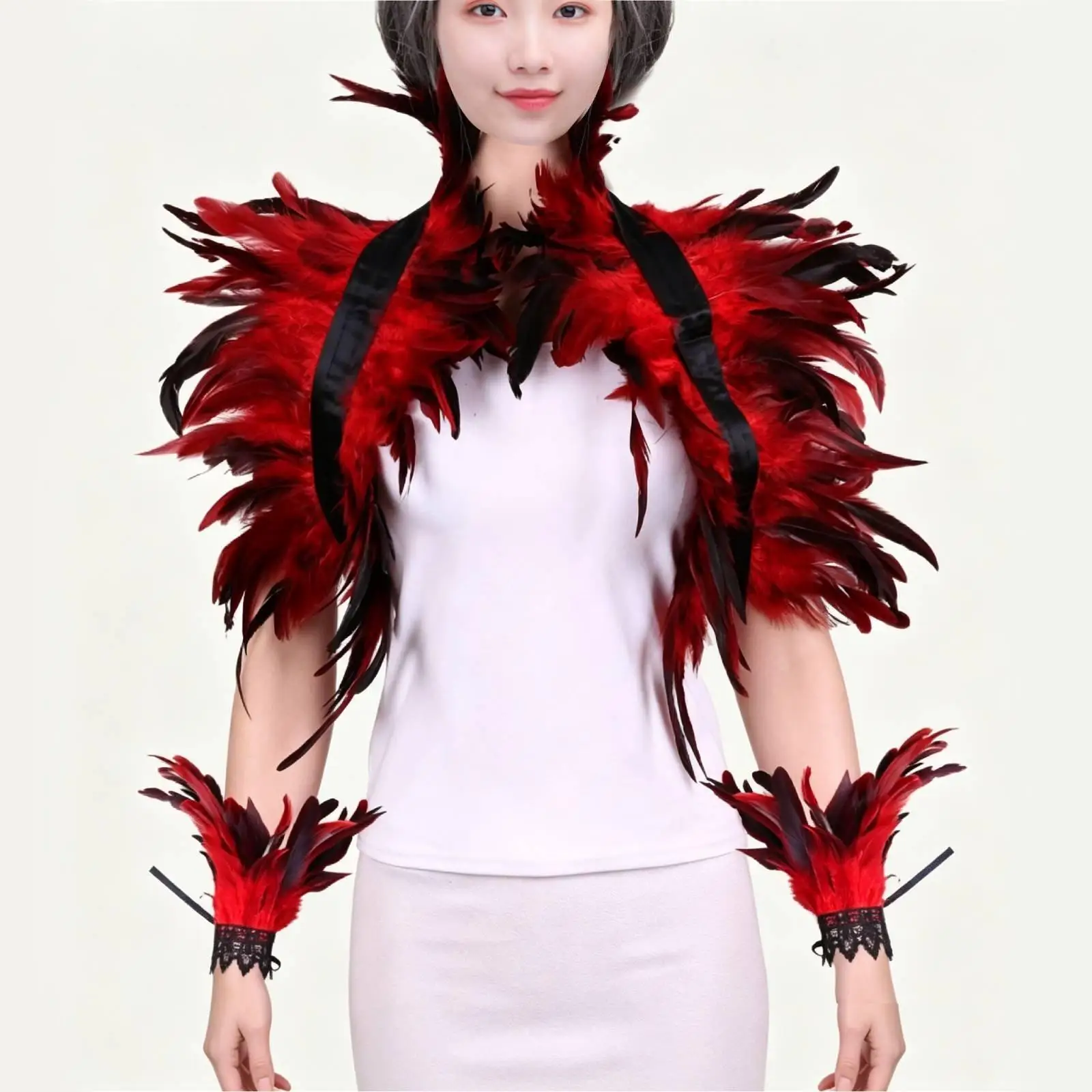Witch Costume Feather Cape and Wrist Cuff Elegant Gothic Shoulder Wrap for Party Dance and Photo Props