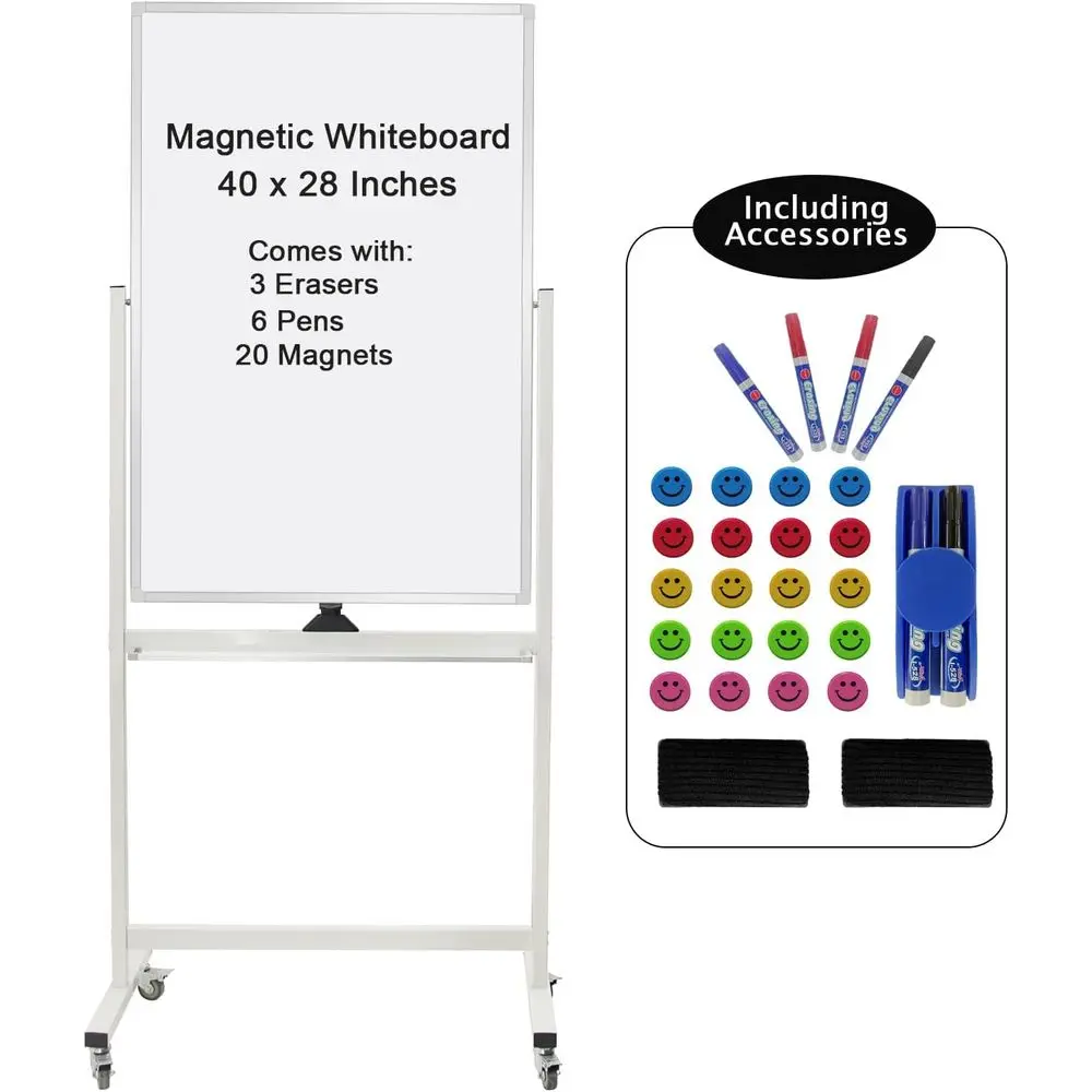 

Double-Sided Mobile Dry Erase Whiteboard with Magnetic Feature and Aluminum Frame on Wheels