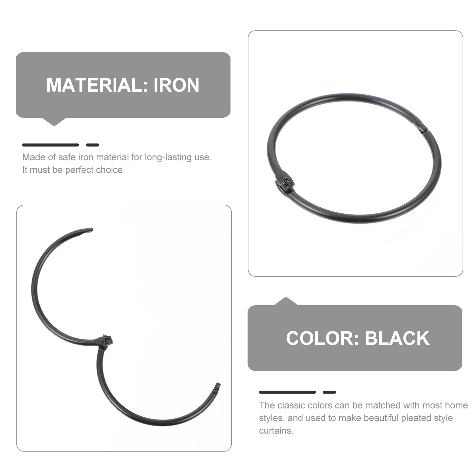 

12Pcs Circular Roman Rod Rings Pretty and Delicate Design for Most Curtains Classic Colors High-Grade Iron Material Decorative