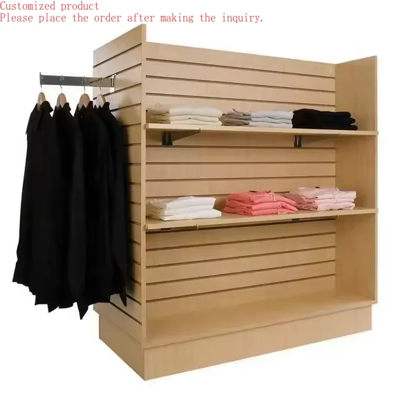 

Custom.Wooden Unit Slatwall Display Stand for Cloth Shop Store Showcase