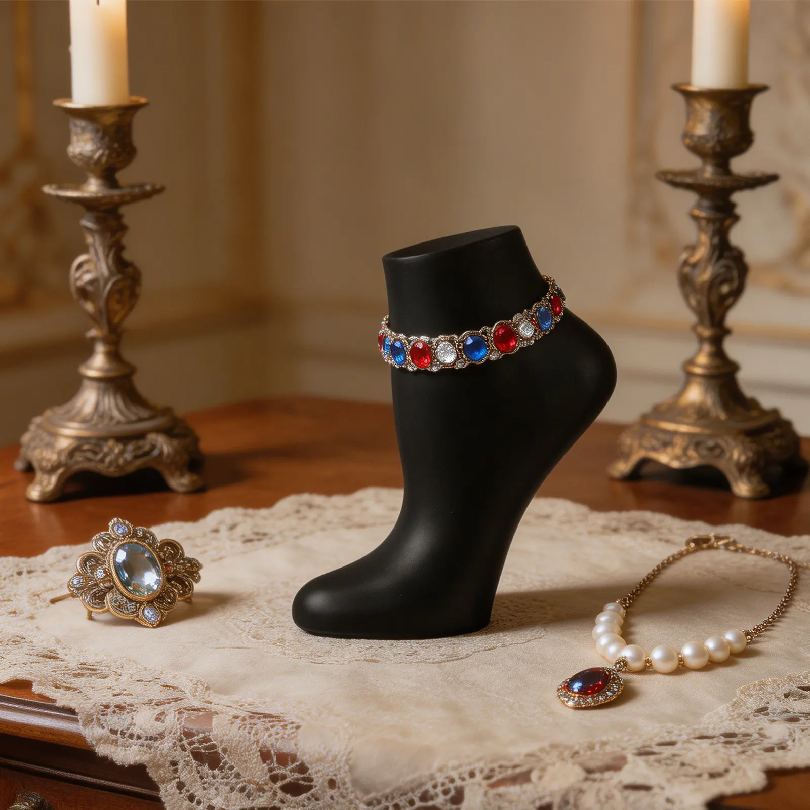 Feet Mannequin for Ankle Bracelet Display Black Resin Left Foot Mannequin Stable Base Jewelry Anklet Stand Foot Jewelry