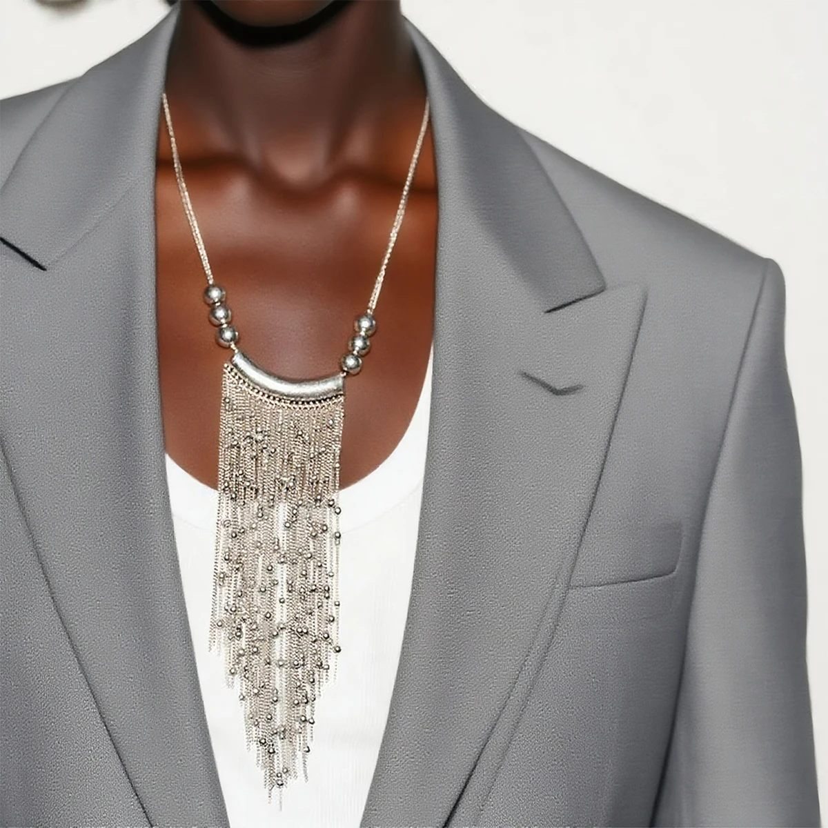 

ZAA Metal Link Beaded Tassels Chains Necklaces for Women Fashion Sweater Chain Pendant Necklace Fashion Jewelry Gifts