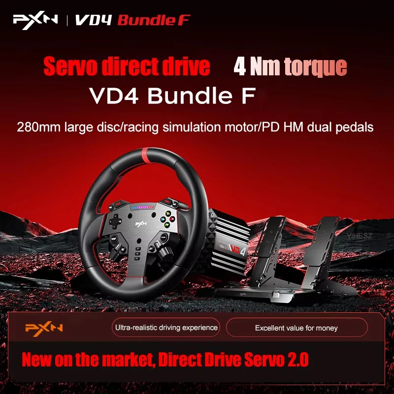 PXN V4D Bundle Racing Wheel 4Nm Force Feedback Simulator Gaming Steering Wheel PXN VD Series Direct Drive Servo Motor For PC