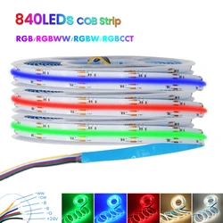 RGB RGBW RGBWW RGBCCT COB LED Strip Light flessibile ad alta densità COB LED Tape Light dimmerabile COB Linear Ribbon DC 24V 0.5-5m