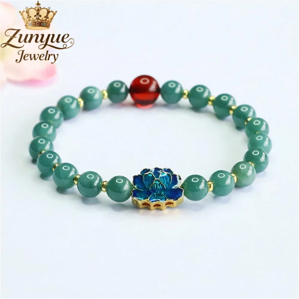 

Natural A-Grade Blue Water Jadeite Blood Amber Blue Lotus Bracelet Luxury Quality Fashion Jewelry Exquisite Charms Elegant Gift