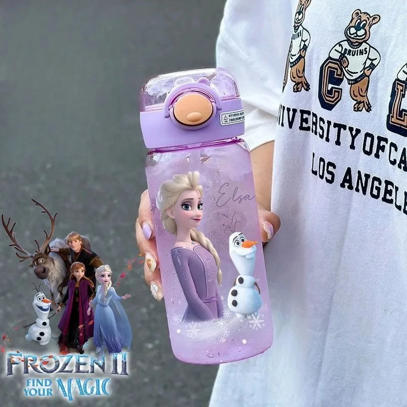 Frozen Elsa Anime Peripheral Creative Cartoon Cute Print Student Portable Large Capacity Straw Plastic Cup Girl Birthday Gift