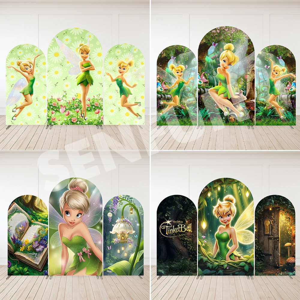 

Fairy Tinkerbell Princess Arch Backdrop Wall Birthday Banner Decoration Forest Girls baby Shower Background Arched Cover 2-Sided