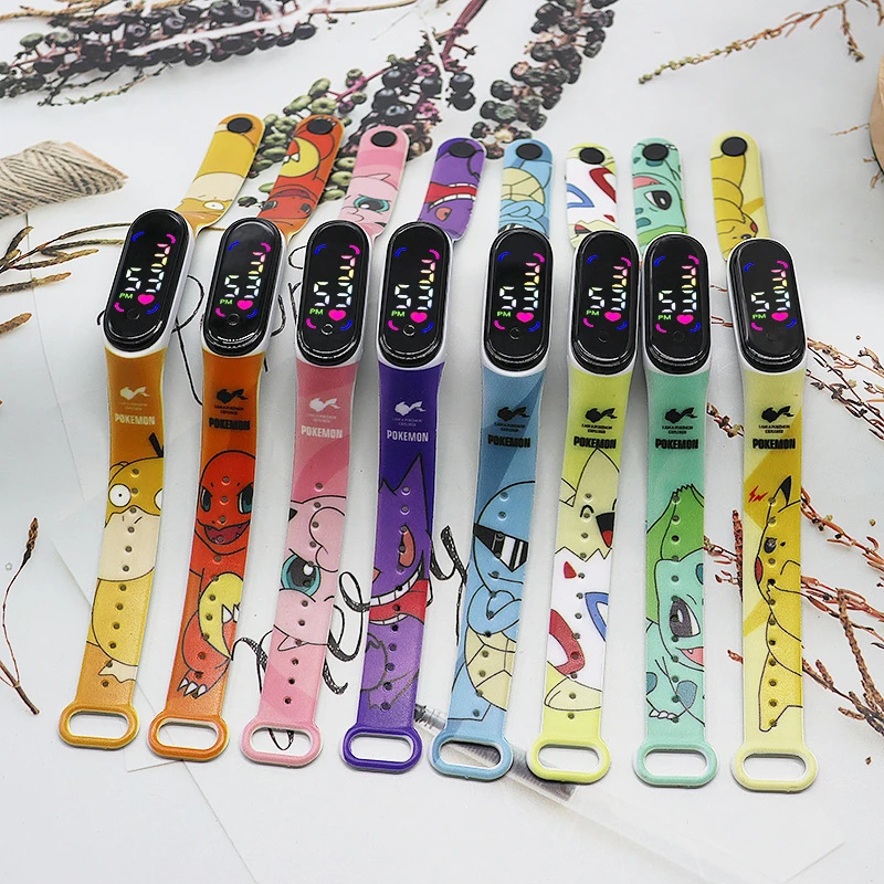 

Pokemon Strap LED Electronic Watch Fashion Colorful Bracelet Touch Waterproof Anime Character Pikachu Kid Digital Watches