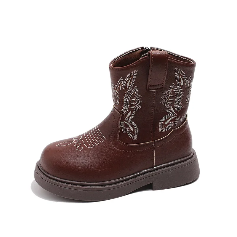 Girls Ankle Boots with Side Zipper Kids Short Boots Non-slip 2024 Winter New Children Fashion Boots Soft Sole Embroidered Trendy image 5