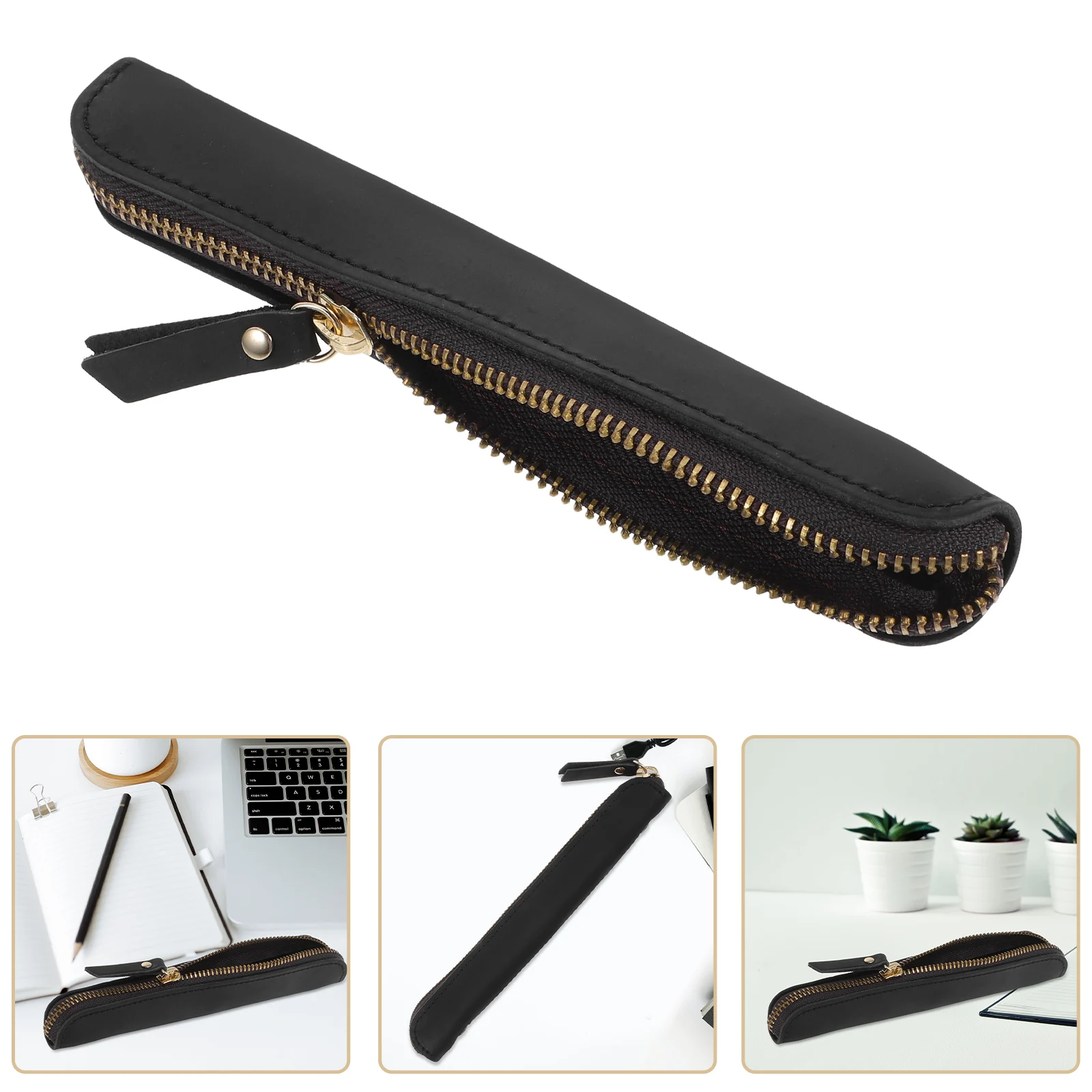 

Cowhide Pen Set Pencil Pouch Black Case Organizer Aldult Men Small Pouches for Writing Instruments Miss