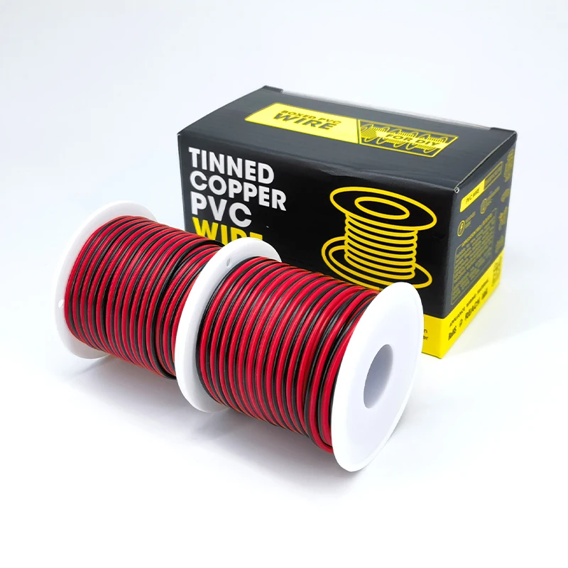 

2-pin tinned copper wire 16awg-30awg 2468 80°C 300V Red and black flexible extension cord with spool for LED strip lighting