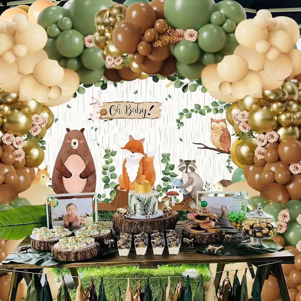 106 قطعة بالون بني أخضر حكيم طقم جارلاند سفاري الغابة عيد ميلاد دش المشاركة الزفاف الذكرى الغابة الطرف الديكور #4