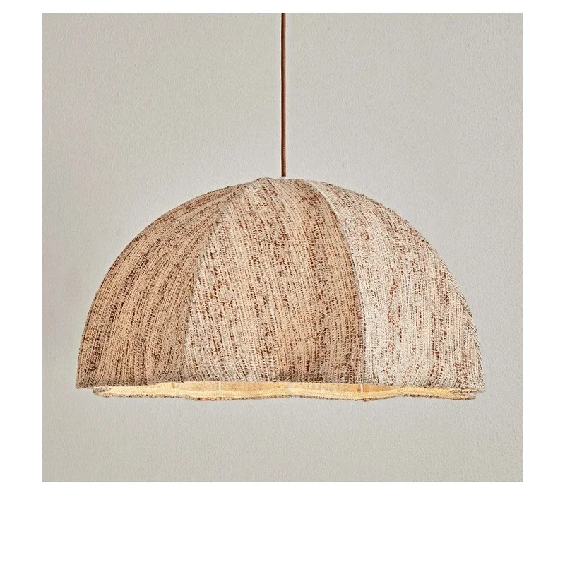 Half Dome Fabric Pendant Light Handwoven Textured Shade Japandi Dining Room Kitchen Island Hanging Ceiling Lamp